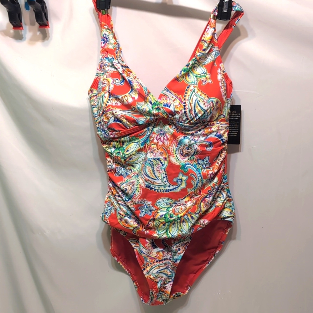 Lauren Ralph Lauren orange Paisley one piece swimsuit size 10 NWT